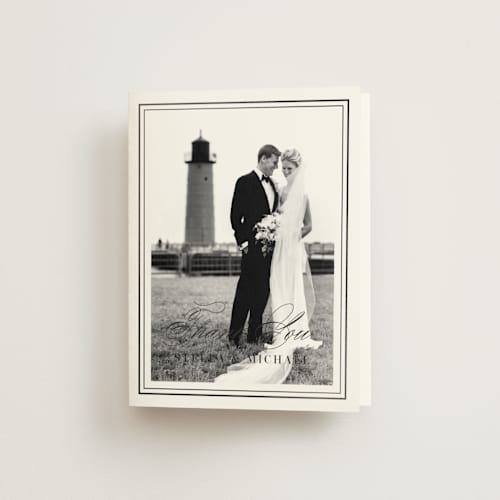 This is a cotton wedding thank you cards with foil pressed by Jennifer Postorino called polished printing on strathmore in standard