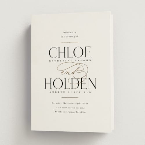 This is a sugar unique wedding programs with foil pressed by Jessica Williams called idyllic printing on signature in folded