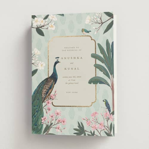 This is a mint unique wedding programs with foil pressed by Teju Reval called royal wedding printing on signature in folded