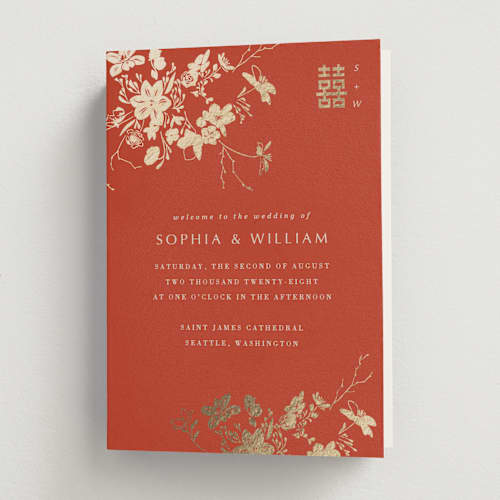 This is a lava unique wedding programs with foil pressed by Stellax Creative called abstract flora printing on signature in folded