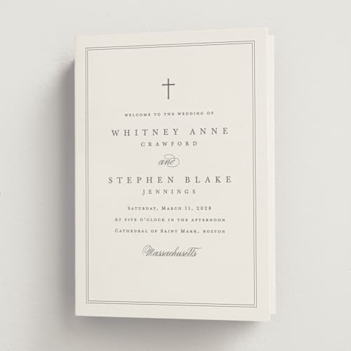 This is a ivory unique wedding programs with standard by Amy Kross called crawford printing on signature in folded