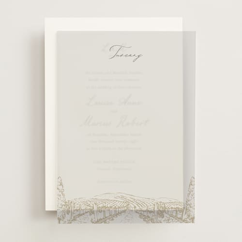 This is a pecan vellum overlays with standard by Sarah Brown called vineyard printing on translucent vellum in overlay