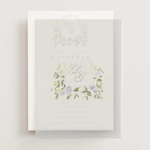 This is a sky vellum overlays with standard by Everett Paper Goods called ocean point printing on translucent vellum in overlay