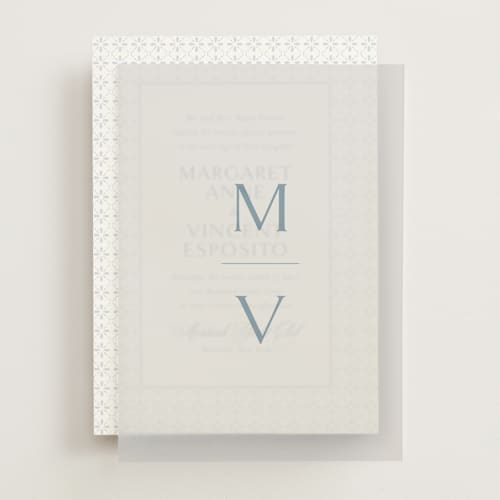 This is a dusty blue vellum overlays with standard by Jennifer Postorino called coastal charm printing on translucent vellum in overlay