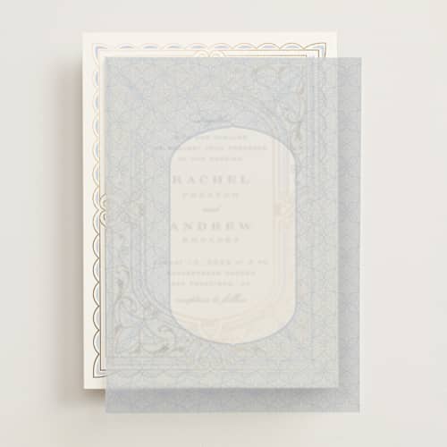 This is a dusty blue vellum overlays with standard by Janean Hinger called aurelia printing on translucent vellum in overlay