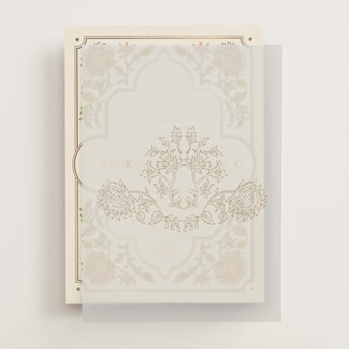 This is a ochre vellum overlays with standard by Hannah Bowman called marigold printing on translucent vellum in overlay