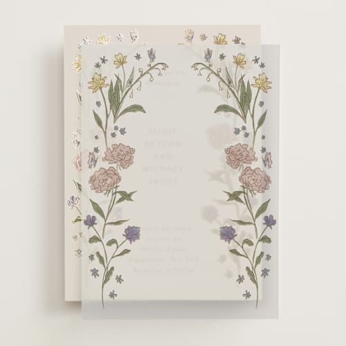 This is a petal vellum overlays with standard by Nicoletta Savod called parisian garden printing on translucent vellum in overlay