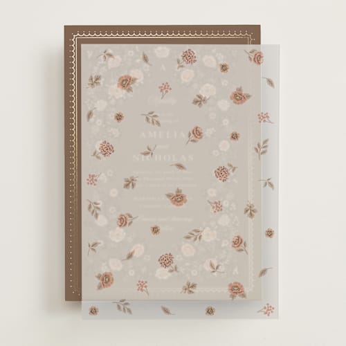 This is a chocolate vellum overlays with standard by Paola Benenati called blooming path printing on translucent vellum in overlay