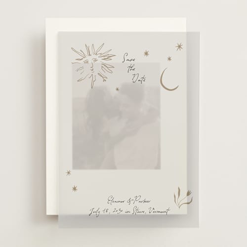 This is a champagne vellum overlays with standard by Heather Schertzer called soleil printing on translucent vellum in overlay