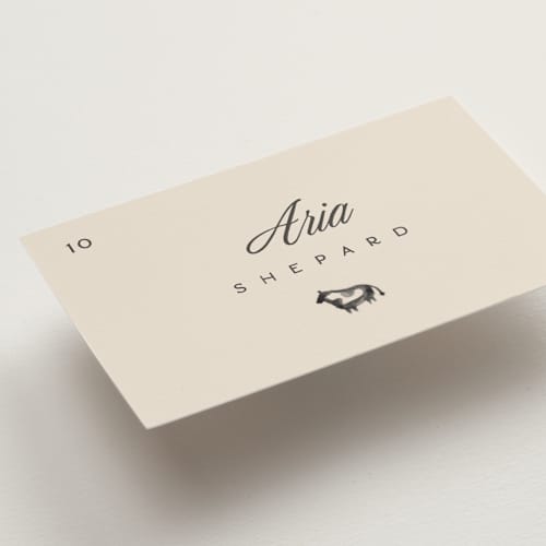 This is a coal wedding place cards with standard by Pixel and Hank called watercolor printing on signature in placecard