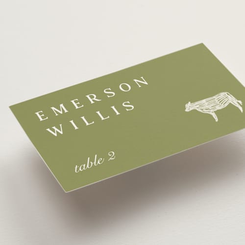 This is a sage wedding place cards with standard by Sierra Lee called farm to table printing on signature in placecard
