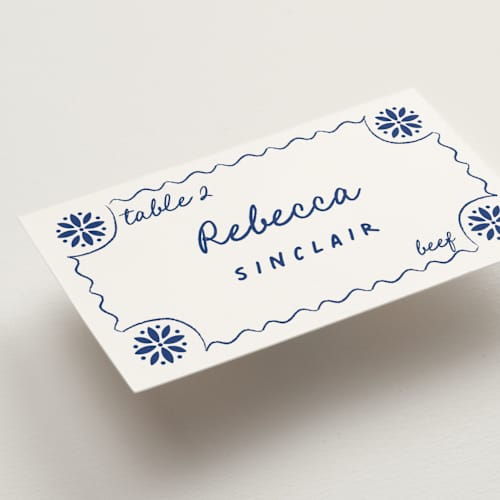 This is a azure wedding place cards with standard by Zani van Zyl called tile card printing on signature in placecard