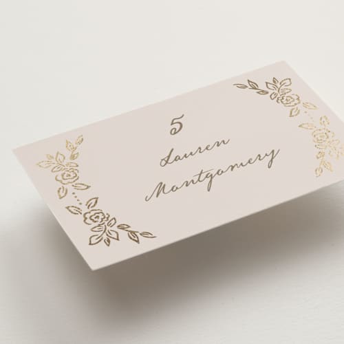 This is a vanilla wedding place cards with foil pressed by Petra Kern called manuet printing on signature in placecard