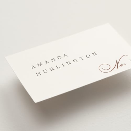 This is a snow wedding place cards with foil pressed by Kaydi Bishop called eternal printing on signature in placecard