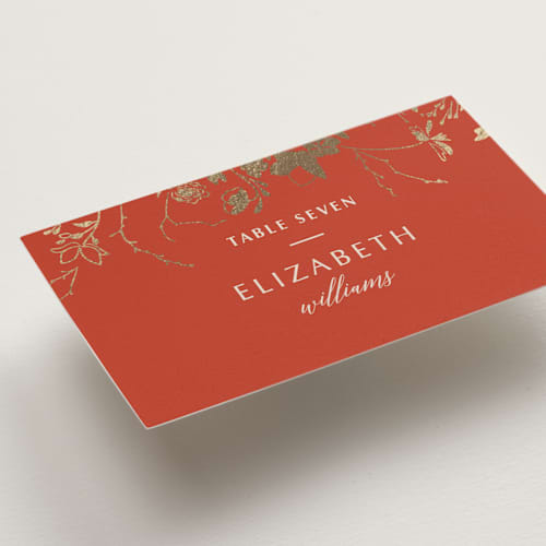 This is a lava wedding place cards with foil pressed by Stellax Creative called abstract flora printing on signature in placecard