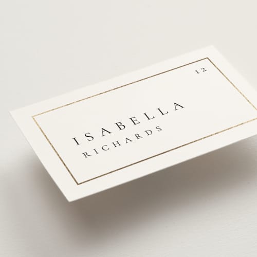 This is a silk wedding place cards with foil pressed by Kelly Schmidt called golden ampersand printing on signature in placecard