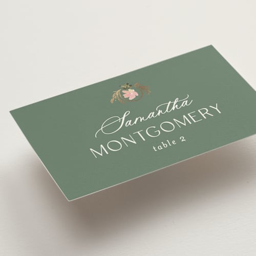 This is a pine wedding place cards with foil pressed by Claudia Orengo called princess printing on signature in placecard