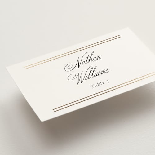 This is a spun sugar wedding place cards with foil pressed by Jessica Williams called fineline printing on signature in placecard