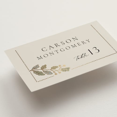 This is a fern wedding place cards with foil pressed by Jen Owens called vine wrap printing on signature in placecard