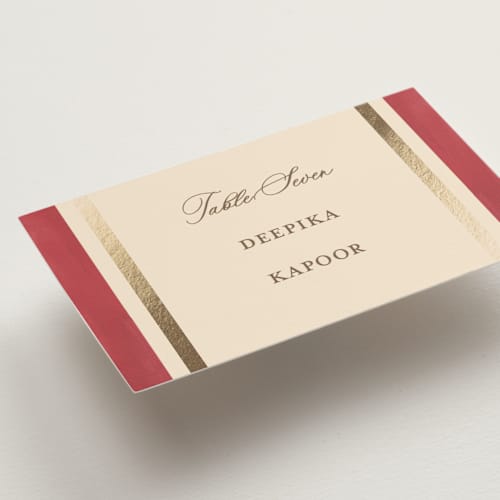 This is a honey wedding place cards with foil pressed by Teju Reval called indian elephant printing on signature in placecard