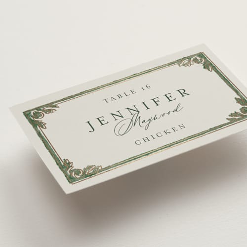 This is a bluebell wedding place cards with foil pressed by Jen Owens called grandeur printing on signature in placecard
