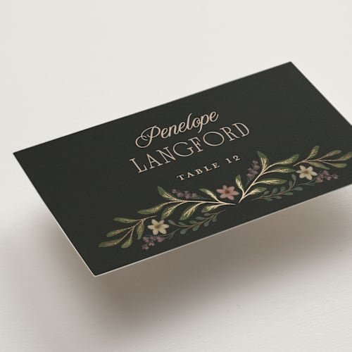 This is a noir wedding place cards with foil pressed by Randi Cirelli called emilie printing on signature in placecard