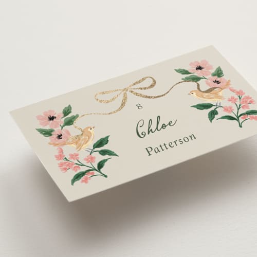 This is a garden wedding place cards with foil pressed by Elly called garden feast printing on signature in placecard