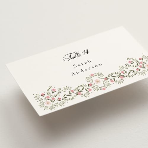 This is a peony wedding place cards with foil pressed by Susan Moyal called embrace printing on signature in placecard