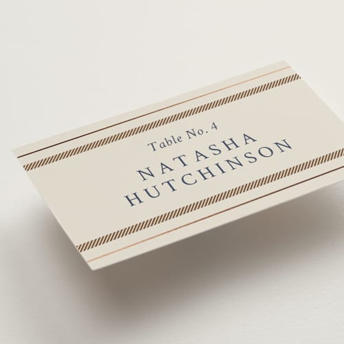 This is a midnight wedding place cards with foil pressed by Sam Dubeau called equestrian printing on signature in placecard