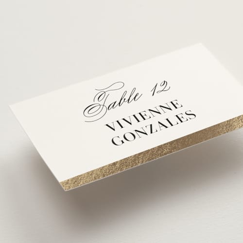 This is a cotton wedding place cards with foil pressed by Jennifer Postorino called gilded ampersand printing on signature in placecard