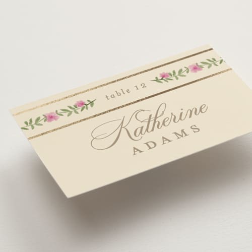 This is a shubh wedding place cards with foil pressed by Creo Study called amalgamation printing on signature in placecard