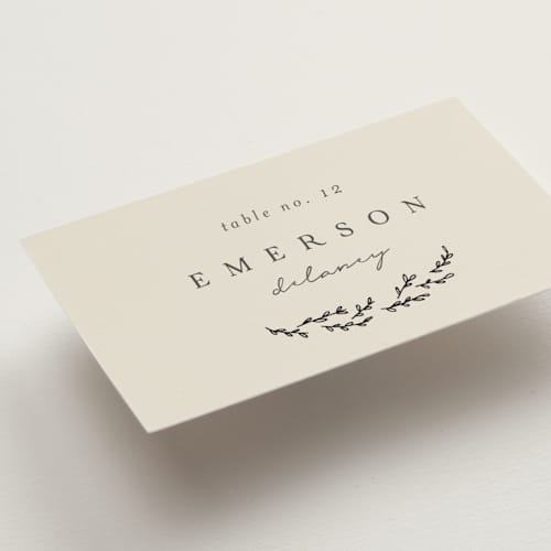 This is a almond wedding place cards with foil pressed by Brianne Larsen called branched printing on signature in placecard