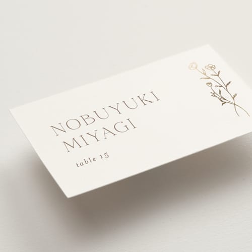 This is a chiffon wedding place cards with foil pressed by chocomocacino called kouignette printing on signature in placecard