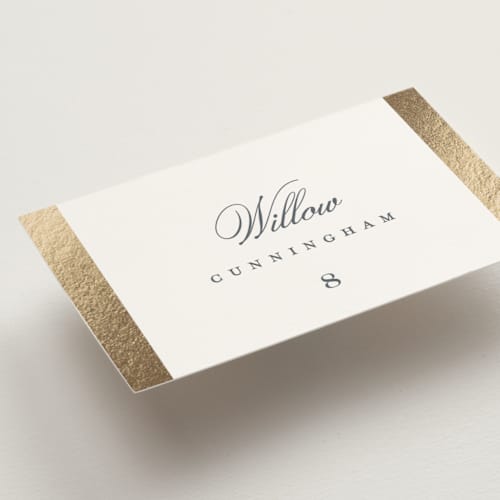 This is a quartz wedding place cards with foil pressed by Kristie Kern called the ritz printing on signature in placecard