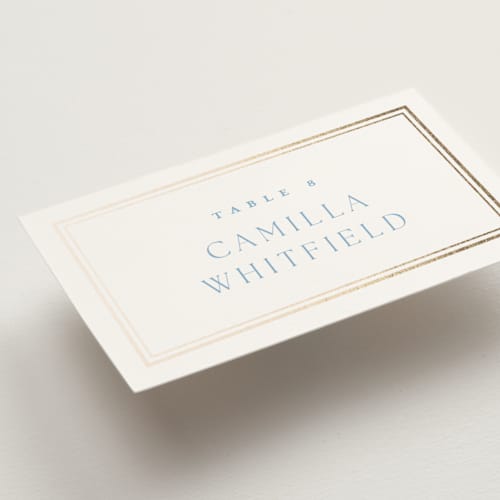 This is a bluebell wedding place cards with foil pressed by Kristie Kern called storybook garden printing on signature in placecard