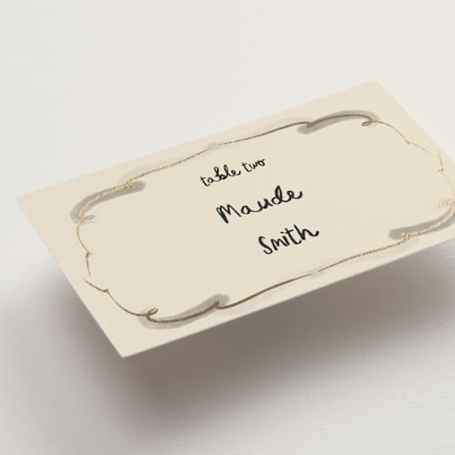 This is a ink wash wedding place cards with foil pressed by Ani Somi called santa catalina printing on signature in placecard