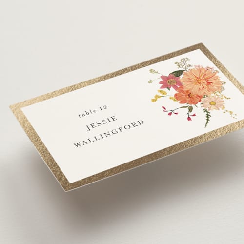This is a burgundy wedding place cards with foil pressed by Susan Moyal called enchanting printing on signature in placecard