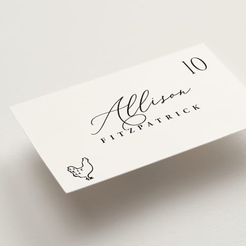 This is a ink wedding place cards with standard by Hooray Creative called chic script printing on signature in placecard