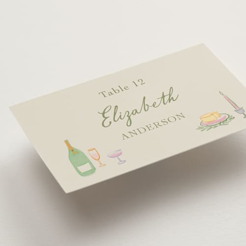 This is a olive wedding place cards with standard by Elly called dining printing on signature in placecard