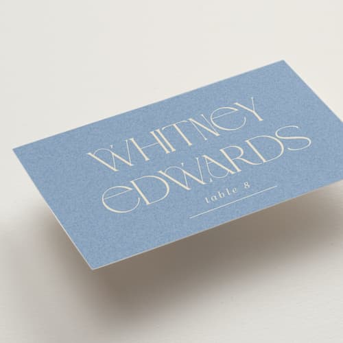 This is a cerulean wedding place cards with standard by Baumbirdy called flora arch printing on signature in placecard