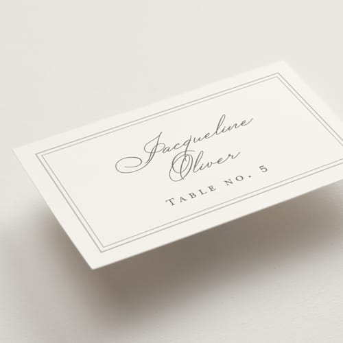 This is a cotton wedding place cards with standard by Amy Kross called overlapping printing on signature in placecard