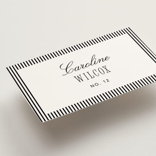 This is a silk wedding place cards with standard by Kelly Schmidt called formal minimalist printing on signature in placecard