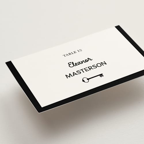 This is a ivory wedding place cards with standard by Studio Suku called hotel printing on signature in placecard