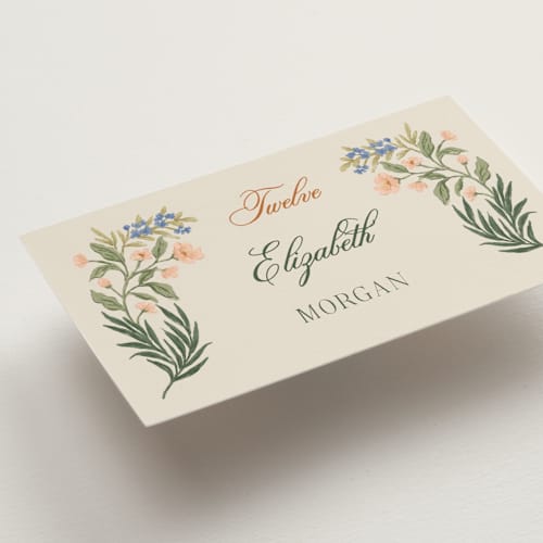 This is a garden wedding place cards with standard by Elly called garden heirloom printing on signature in placecard