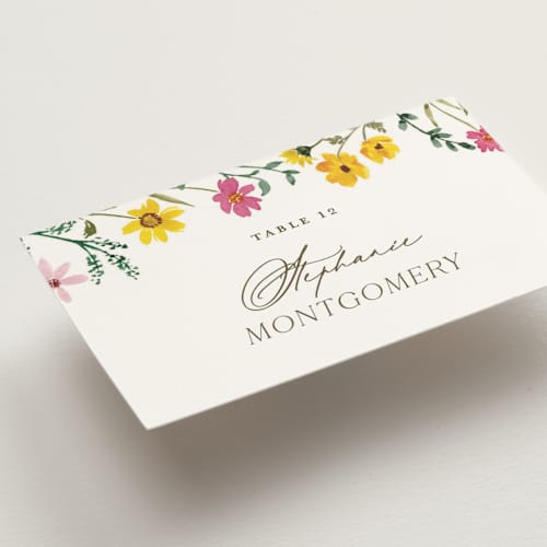 This is a peony wedding place cards with standard by Yaling Hou Suzuki called wildflower wreath printing on signature in placecard