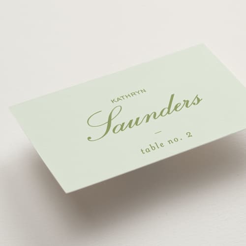 This is a forest wedding place cards with standard by Sara Hicks Malone called dewberry printing on signature in placecard