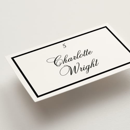 This is a mystic raven wedding place cards with standard by Cass Loh called chic union printing on signature in placecard