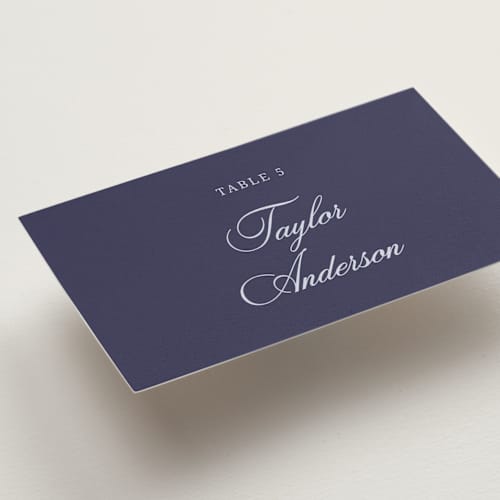 This is a plum wedding place cards with standard by Cass Loh called blooming crest printing on signature in placecard