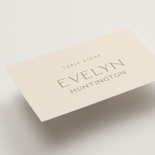 This is a sage wedding place cards with standard by Ellen Schlegelmilch called brooklyn printing on signature in placecard