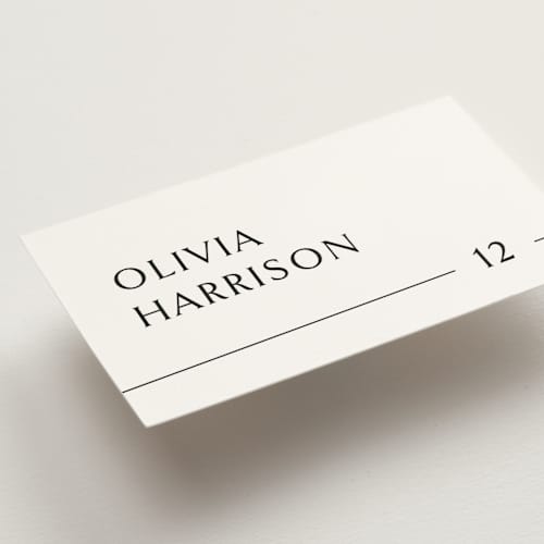 This is a cotton wedding place cards with standard by Jennifer Postorino called align printing on signature in placecard